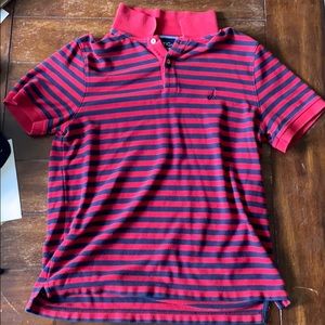Red and blue striped collared T-shirt size L
